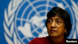 FILE - U.N. High Commissioner for Human Rights Navi Pillay attends a news conference at the United Nations European headquarters in Geneva, Switzerland, Dec. 2, 2013. 