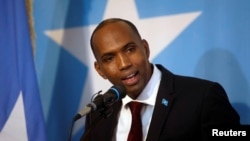 FILE - Somalia's Prime Minister Hassan Ali-Khaire addresses lawmakers during a parliament session in the capital Mogadishu, March 1, 2017.