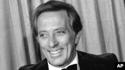 FILE - This Feb. 23, 1978 file photo shows performer and host Andy Williams at the Grammy Awards in Los Angeles.