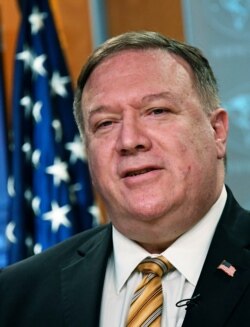 FILE - Secretary of State Mike Pompeo speaks during a press conference at the State Department, June 24, 2020, in Washington.