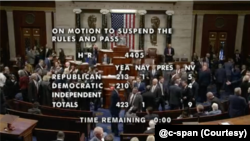 از ۴۳۸ عضو مجلس نمایندگان آمریکا، جز یک نفر، همه به این طرح رای مثبت دادند. 