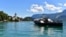 A pleasure boat is seen on Wolfgangsee Lake in St. Wolfgang, Austria, July 27, 2020.