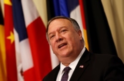 FILE - U.S. Secretary of State Mike Pompeo speaks to reporters at U.N. headquarters in New York, Aug. 20, 2020.