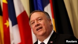 FILE - U.S. Secretary of State Mike Pompeo speaks to reporters at U.N. headquarters in New York, Aug. 20, 2020. 