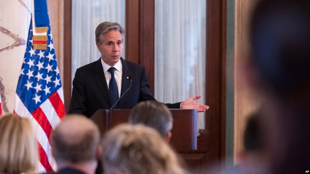 U.S. Secretary of State Antony Blinken gives a joint press conference with Dominican Republic President Luis Abinader (not shown) at the National Palace in Santo Domingo on Sept. 6, 2024.