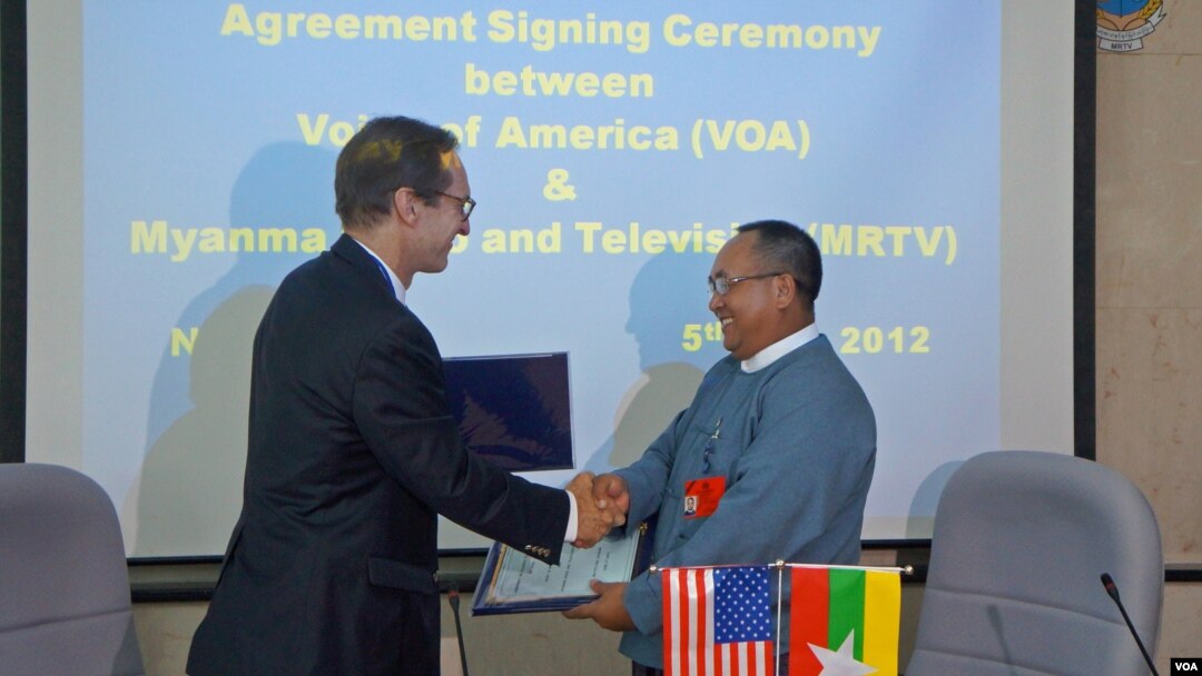 VOA director David Ensor and Thein Aung