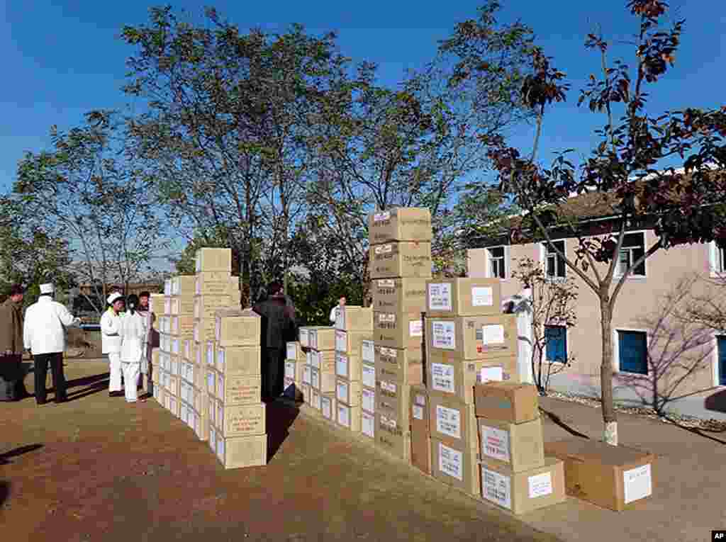 Medical supplies for treating TB arrive donated by an NGO in South Korea and the U.S. at a clinic in North Korea. (Eugene Bell Foundation)