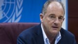 David Shearer, Special Representative of the Secretary-General speaks at a press conference on June 29, 2018 in Juba, South Sudan, on the peace process in the country. 