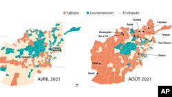 Ramani ya Afghanistan inaonyesha maeneo yaliyotekwa na Taliban mnamo mwezi Aprili 2021