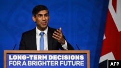 British Prime Minister Rishi Sunak speaks during a press conference on the net zero target in London on Sept. 20, 2023.