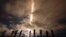A time exposure shows photographers as they document the SpaceX Falcon 9 rocket with a crew of four as it launches from pad 39A at the Kennedy Space Center in Cape Canaveral, Florida, Sept. 9, 2024. 
