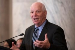 Sen. Ben Cardin, D-Md., holds a briefing on Capitol Hill in Washington, July 31, 2019.