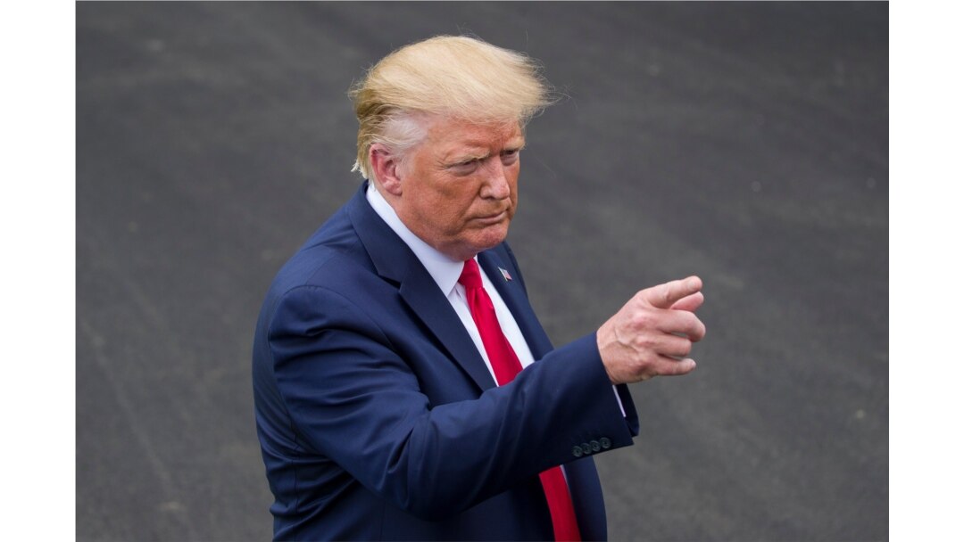 FILE - President Donald Trump speaks with reporters before departing on Marine One from the South Lawn of the White House in Washington, Sept. 9, 2019.
