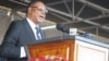 Malawi President Mutharika addresses his supporters during his swearing-in ceremony, May, 28, 2019, in Blantyre. (L. Masina/VOA) 