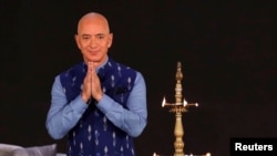 Jeff Bezos, founder of Amazon, attends a company event in New Delhi, India, Jan. 15, 2020.