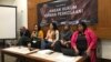  Members of the Justice Alliance for Rape Victims appear at a joint press conference in Jakarta, Indonesia on August 5, 2018.