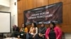 FILE - Members of the Justice Alliance for Rape Victims appear at a joint press conference in Jakarta, Indonesia on August 5, 2018.