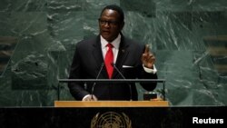 FILE - Malawi's President Lazarus Chakwera, shown here addressing the U.N. General Assembly in New York on Sept. 21, 2023, suspended foreign trips by himself and other government officials on Nov. 15 in response to the devaluation of the nation's currency.