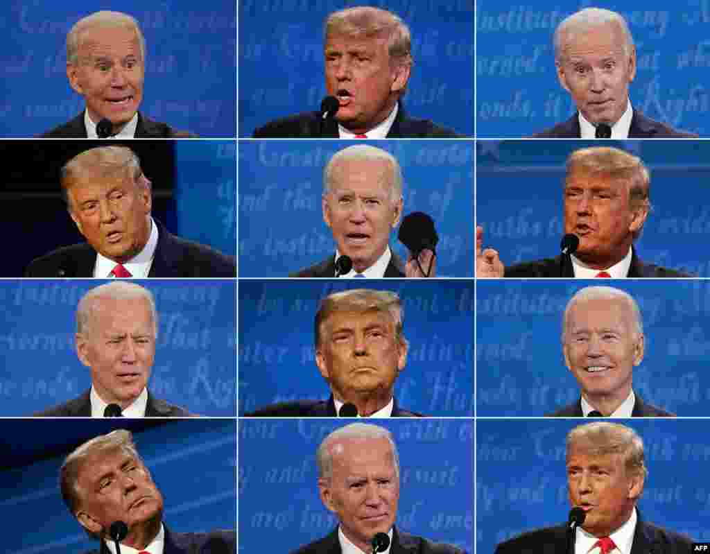 Diferentes momentos del debate entre el presidente Trump y el candidato presidencial Biden.