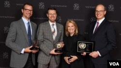 (From L to R) Freelance Videographer Brian Murie, TV Producer Gary Butterworth, VOA Contributor Greta Van Susteren and Deputy Associate Director for Language Programming John Lippman 