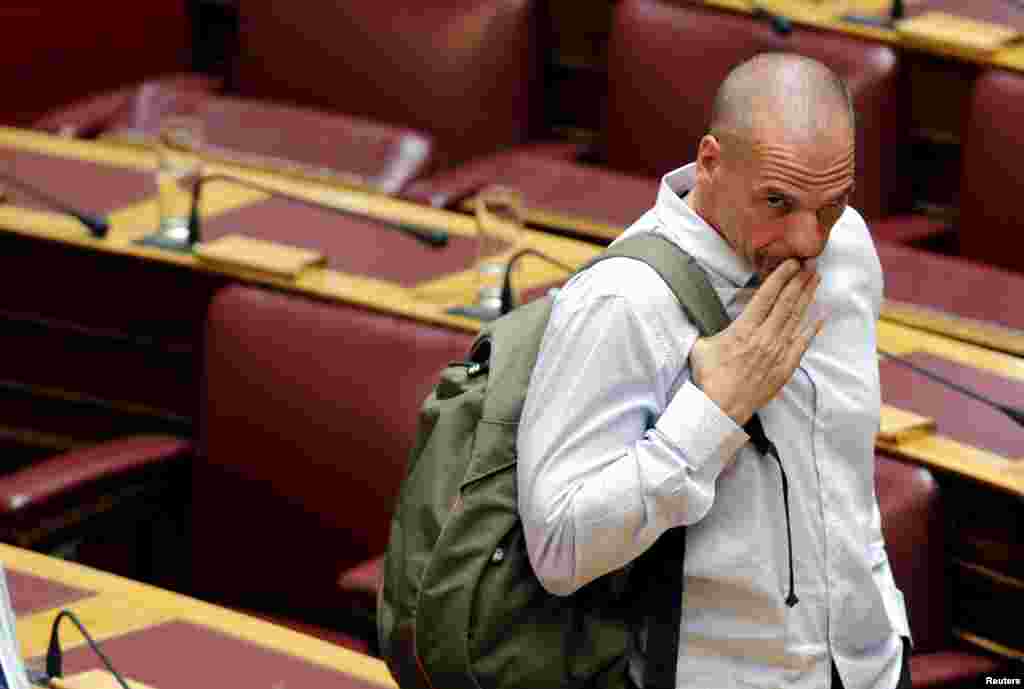 Former Greek Finance Minister Yanis Varoufakis reacts during a parliamentary session in Athens, July 15, 2015.