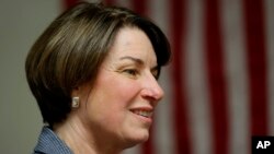 2020 Democratic presidential candidate Sen. Amy Klobuchar speaks at the Ankeny Area Democrats' Winter Banquet, Feb. 21, 2019, in Des Moines, Iowa.