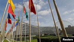 FILE - A general view shows the headquarters of the United Nations Educational, Scientific and Cultural Organization (UNESCO) in Paris, Oct. 4, 2017. 