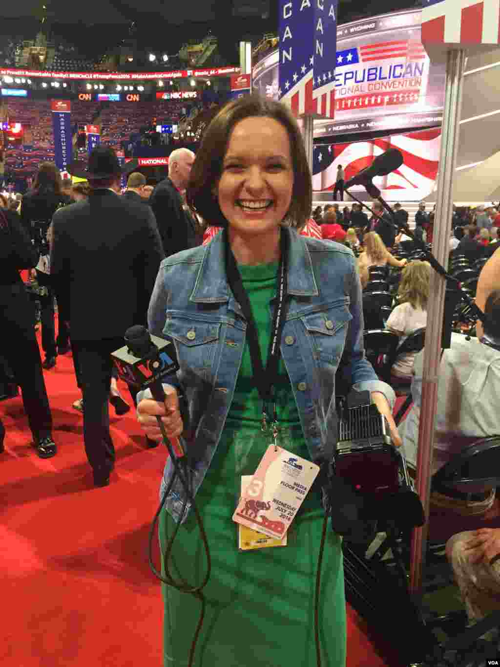 VOA Ukrainian reporter Tatiana Koprowicz at the GOP Convention in Cleveland