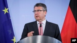 German Foreign Minister Sigmar Gabriel speaks during a news conference in Berlin, Germany, July 20, 2017. 