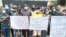 Jornalistas em protesto contra vandalização da Rádio Capital FM, Guiné-Bissau