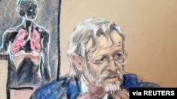 Pulmonologist Dr. Martin Tobin testifies at the trial of former Minneapolis police officer Derek Chauvin in Minneapolis, April 8, 2021, in this courtroom sketch. (Reuters/Jane Rosenberg)