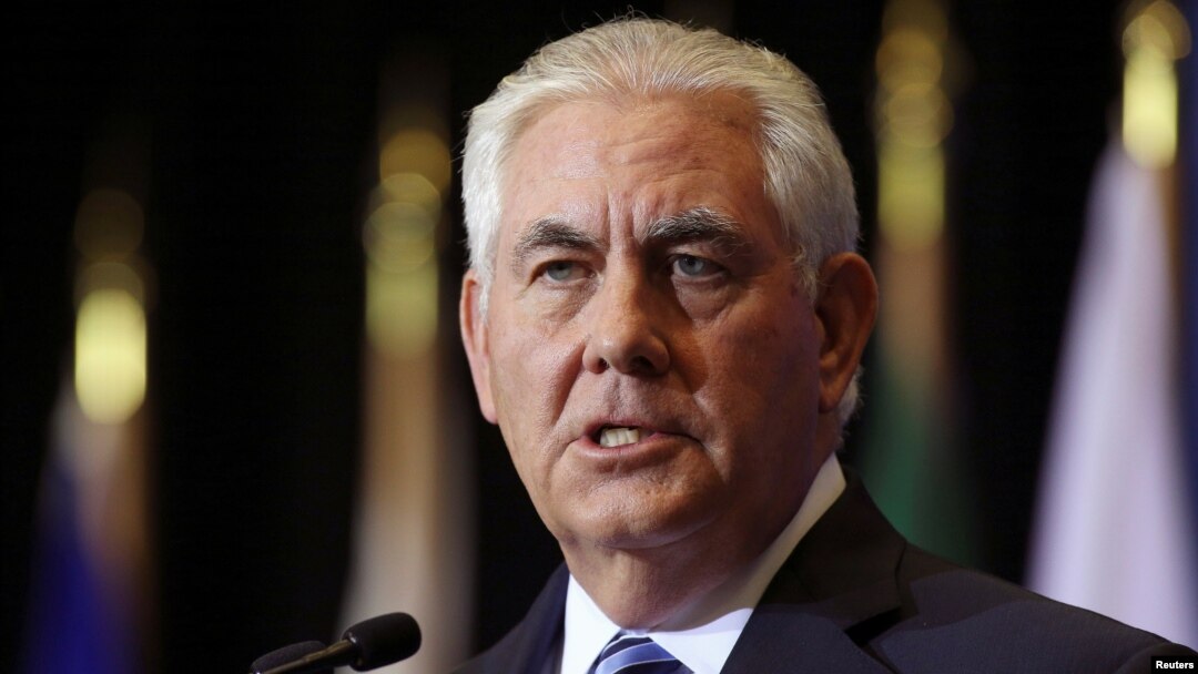 Menteri Luar Negari AS, Rex Tillerson, di sebuah konferensi pers di Vancouver, British Columbia, Kanada, 16 Januari 2018.