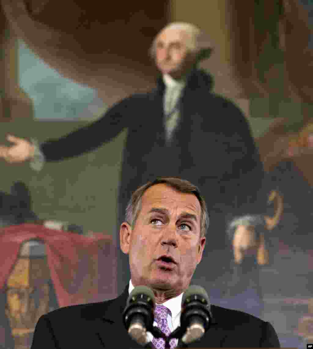 In this Nov. 7, 2012, photo, House Speaker John Boehner, R-Ohio, talks about the elections and the unfinished business of Congress, at the Capitol in Washington.