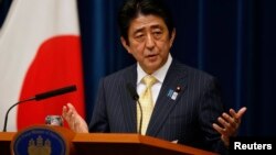 26일 아베 신조 일본 총리가 국회 폐막에 맞추어 기자회견을 가지고 있다.