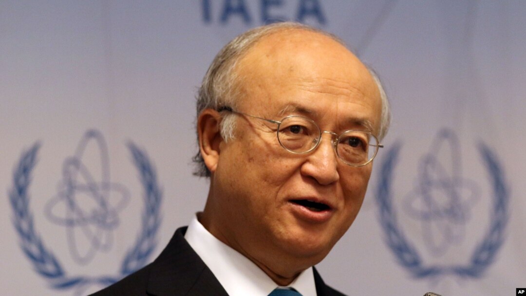Director General of the International Atomic Energy Agency, IAEA, Yukiya Amano addresses the media during a news conference at the International Center, in Vienna, Austria, June 2, 2014.