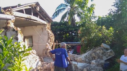 Nhà cửa bị đổ do động đất ở thị trấn Itbayat, quần đảo Batanes, Philippines, 27/7/2019