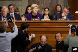 U.S. Senator Elizabeth Warren, a Democrat, speaks during the Senate Armed Services Committee confirmation hearing for Pete Hegseth, President-elect Donald Trump's choice to be defense secretary, at the Capitol in Washington on Jan. 14, 2025.