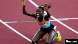 FILE: Kazakhstan's Norah Jeruto celebrates after winning the women's 3000 metres steeplechase final at the World Athletics Championships - Eugene, Oregon, U.S. - July 20, 2022. 