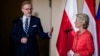 European Commission President Ursula von der Leyen and Czech Republic Prime Minister Petr Fiala attend a press statement at the town hall in Wroclaw, Poland, Sept. 19, 2024. (DPA via AP, Pool)