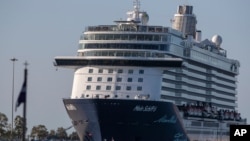 The Mein Schiff 6 cruise ship is docked at Piraeus port, near Athens, Greece, Sept. 29, 2020.
