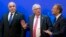 (L-R) Bulgarian Prime Minister Boyko Borissov, European Commission President Jean-Claude Juncker and European Council President Donald Tusk take their places prior to a media conference at the conclusion of an EU and Western Balkan heads of state summit at the National Palace of Culture in Sofia, Bulgaria, May 17, 2018. 