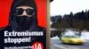 A poster of the initiative committee against wearing the Burka (Verhuellungsverbot) reading "Stop extremism! Veil ban -Yes" is seen near Birmensdorf, Switzerland, Feb. 12, 2021. 