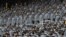 U.S. Army cadets wearing protective masks stand at Michie Stadium ahead of the annual Army-Navy collegiate football game, in West Point, New York, Dec. 12, 2020.
