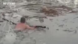 Cảnh sát lao xuống hồ nước đóng băng giải cứu chú chó