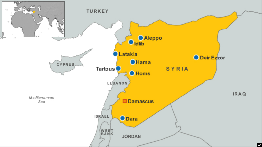 Syria map, several cities