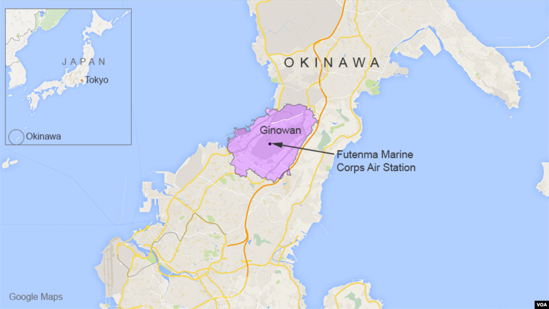 Bản đồ khu vực Okinawa, Nhật Bản.