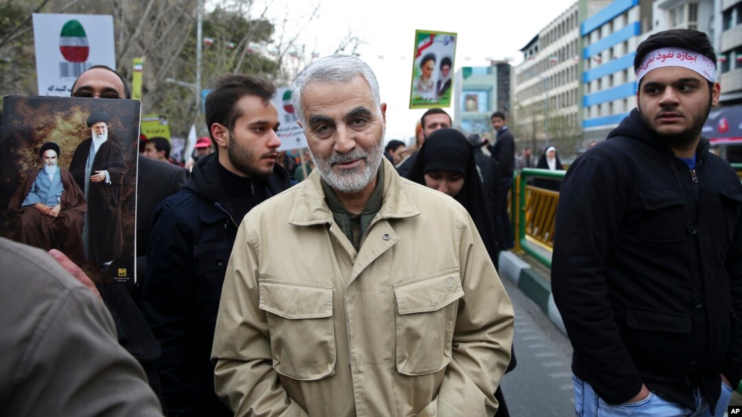 FILE - Revolutionary Guard General Qassem Soleimani attends an annual rally commemorating the anniversary of the 1979 Islamic revolution, in Tehran, Iran, Feb. 11 2016.