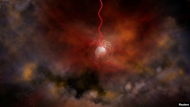 Artist's conception of a neutron star with an ultra-strong magnetic field, called a magnetar. (Bill Saxton, NRAO/AUI/NSF/Handout via REUTERS)