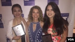 (From L to R): VOA's Natalie Liu, Carolyn Presutti and Aline Barros