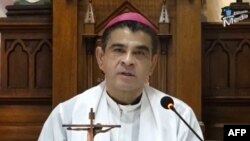 FILE - In this screen grab obtained from a handout live transmission of the Facebook page of Matagalpa's Diocese, Monsignor Rolando Alvarez speaks during a mass in Matagalpa, Nicaragua, on Aug. 5, 2022.